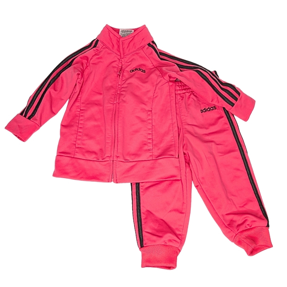 Adidas Baby Bright Pink Track Suit Set 2-Piece Jacket & Joggers 6–9M
